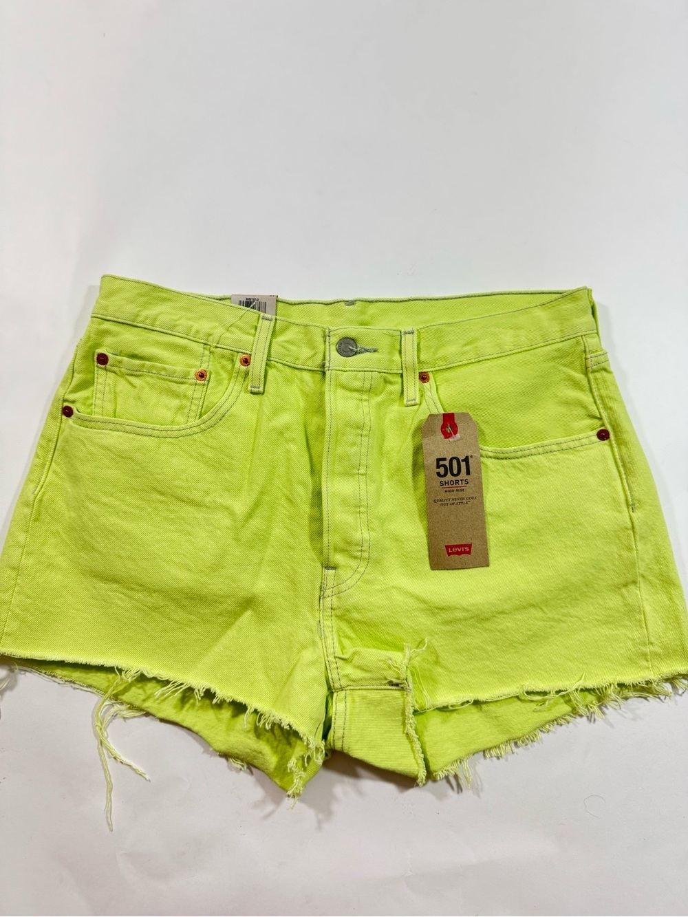 New Levis 501 High Rise Denim Shorts Neon Green Button Fly Cutoff